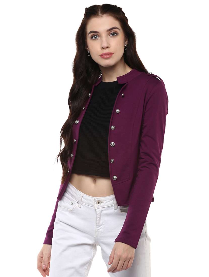 button detail stand collar summer jacket  - 15720894 -  Zoom Image - 0