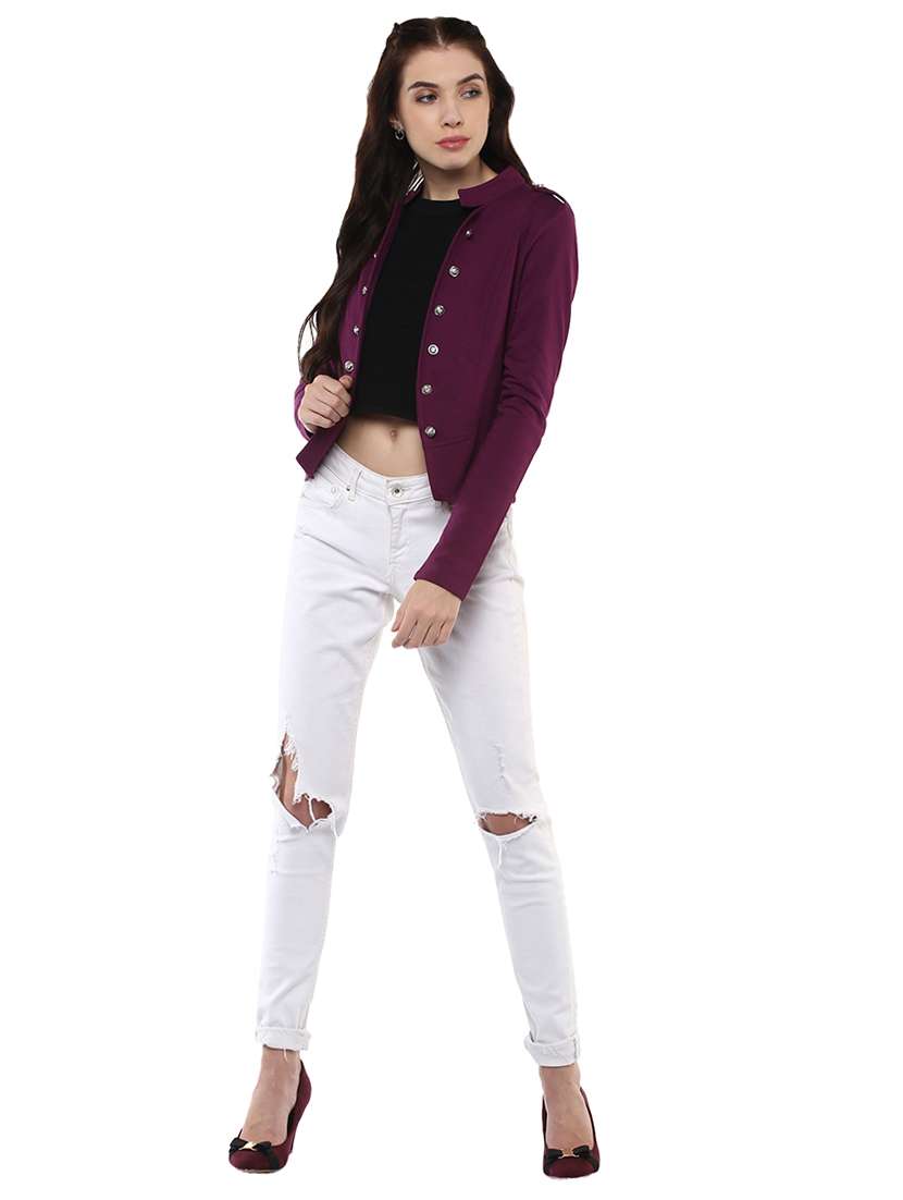 button detail stand collar summer jacket - 15720894 - Standard Image - 3