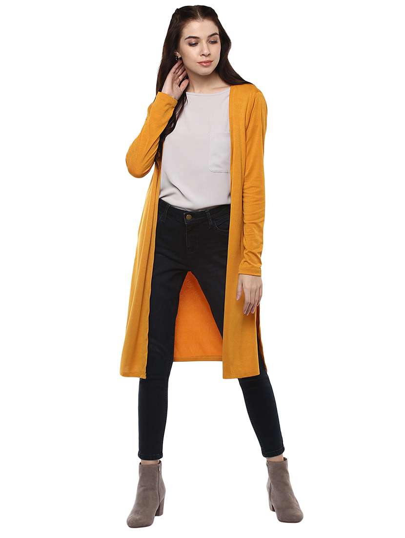 Buy online Mustard Yellow Long Sleeved Shrug from Capes Shrugs