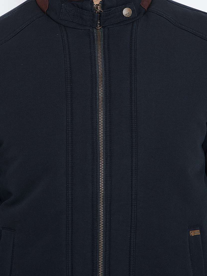 navy blue solid casual jacket - 15722136 -  Standard Image - 3