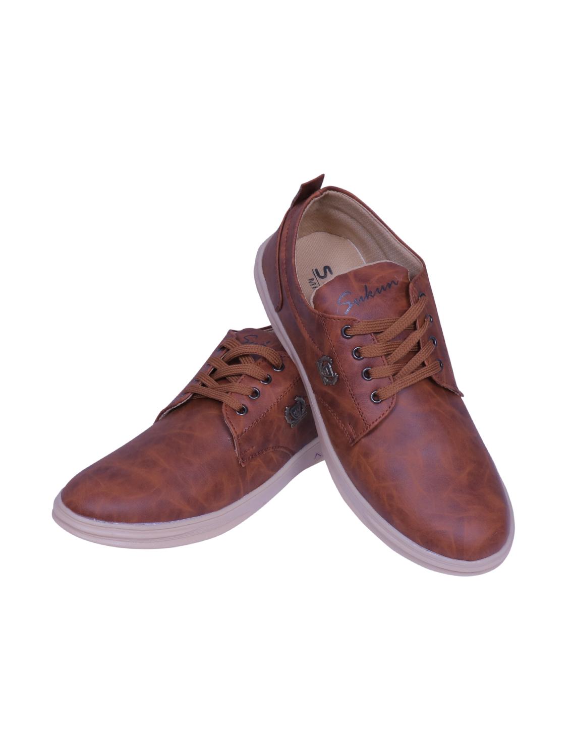 tan leatherette lace up sneakers - 15724037 - Zoom Image - 0
