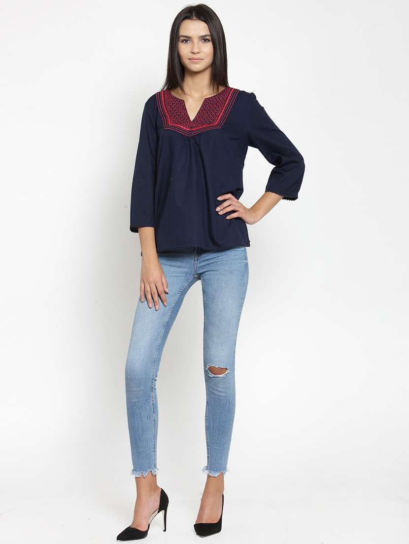 women's a line notch neck top - 15724120 - Standard Image - 3
