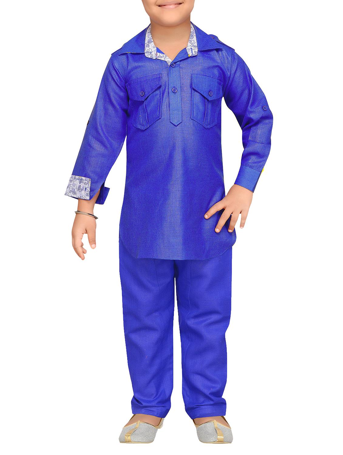 light blue cotton pathani kurta set - 15729157 - Zoom Image - 0