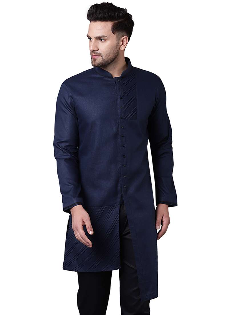 navy blue solid asymmetric kurta