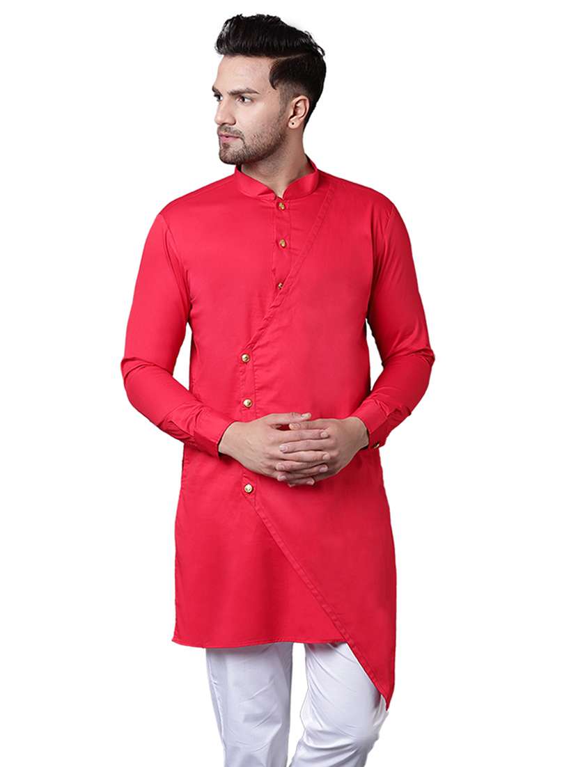 red cotton asymmetric kurta