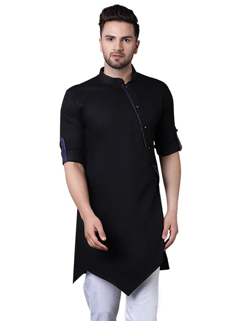 black cotton asymmetric kurta