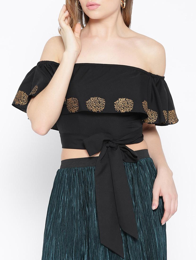 tie up hem off shoulder crop top - 15729380 - Zoom Image - 0