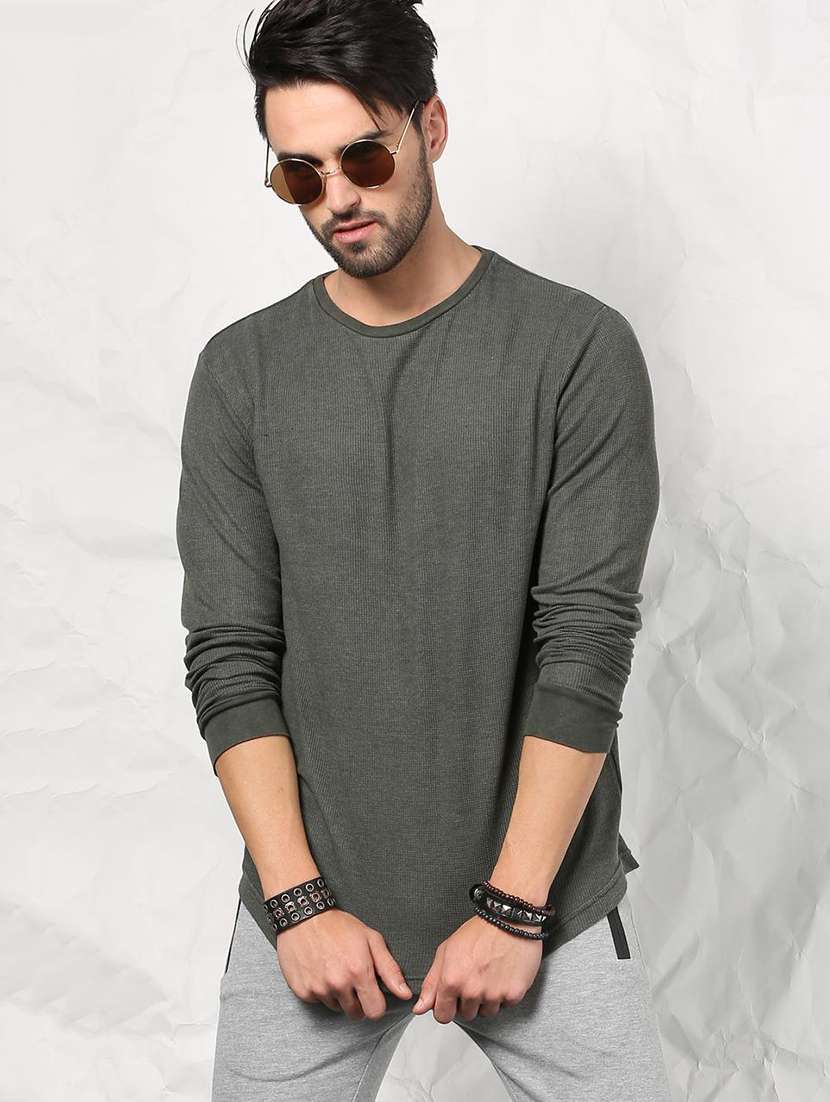 Buy online Grey Cotton Blend T-shirt from top wear for Men by