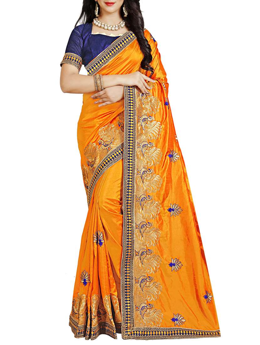 resham floral embroidered saree with blouse