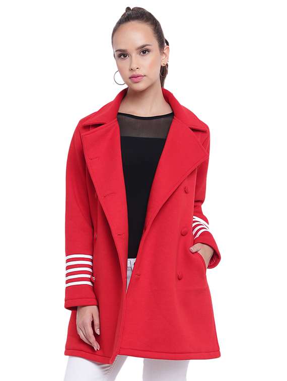 striped sleeved double breasted overcoat