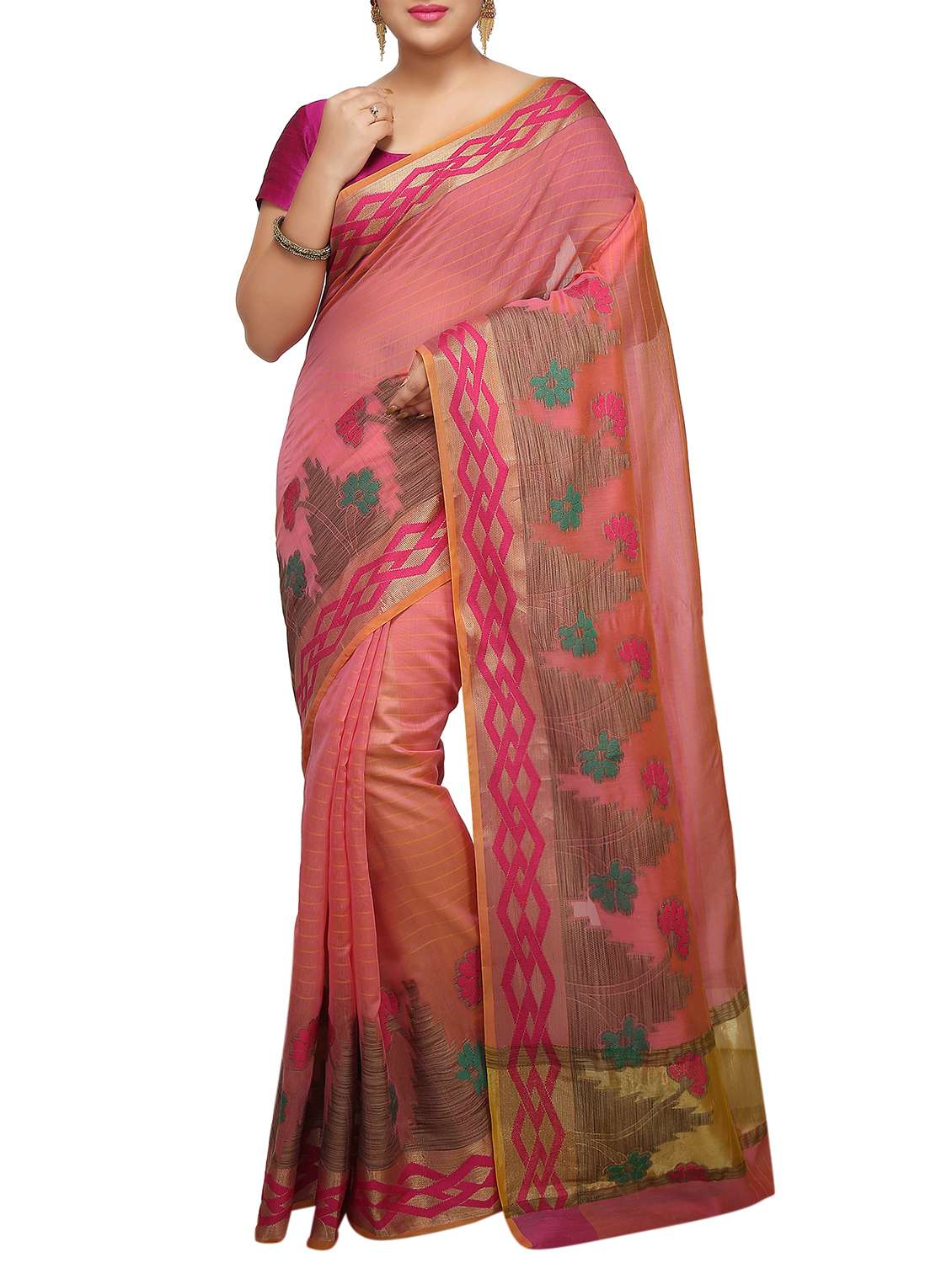 floral zari border banarasi saree with blouse