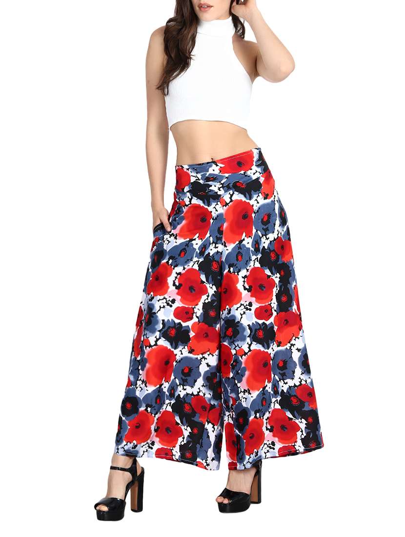 high waist floral flared palazzo - 15738263 -  Standard Image - 3