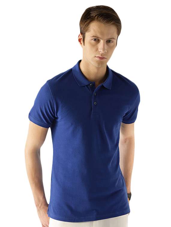 blue cotton blend polo t-shirt