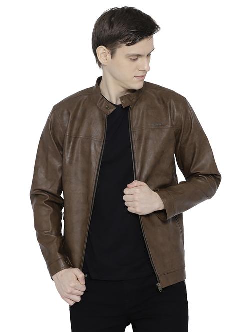 brown leather biker jacket - 15747863 -  Standard Image - 0