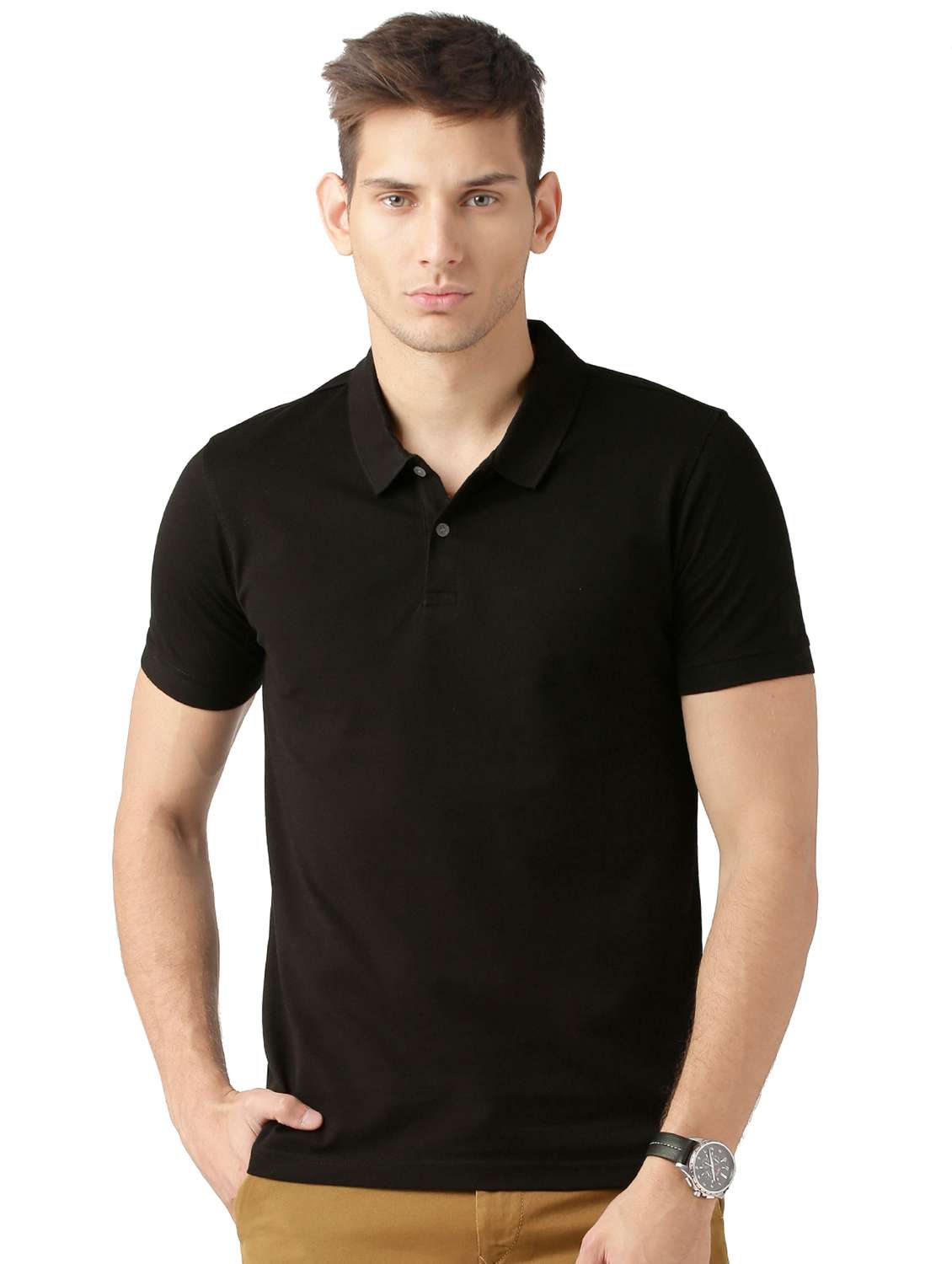 black solid polo t-shirt - 15747918 - Zoom Image - 0