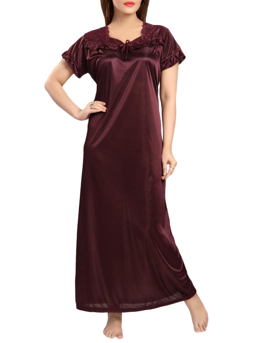 lace neck bow detail satin nightgown - 15748128 -  Zoom Image - 0
