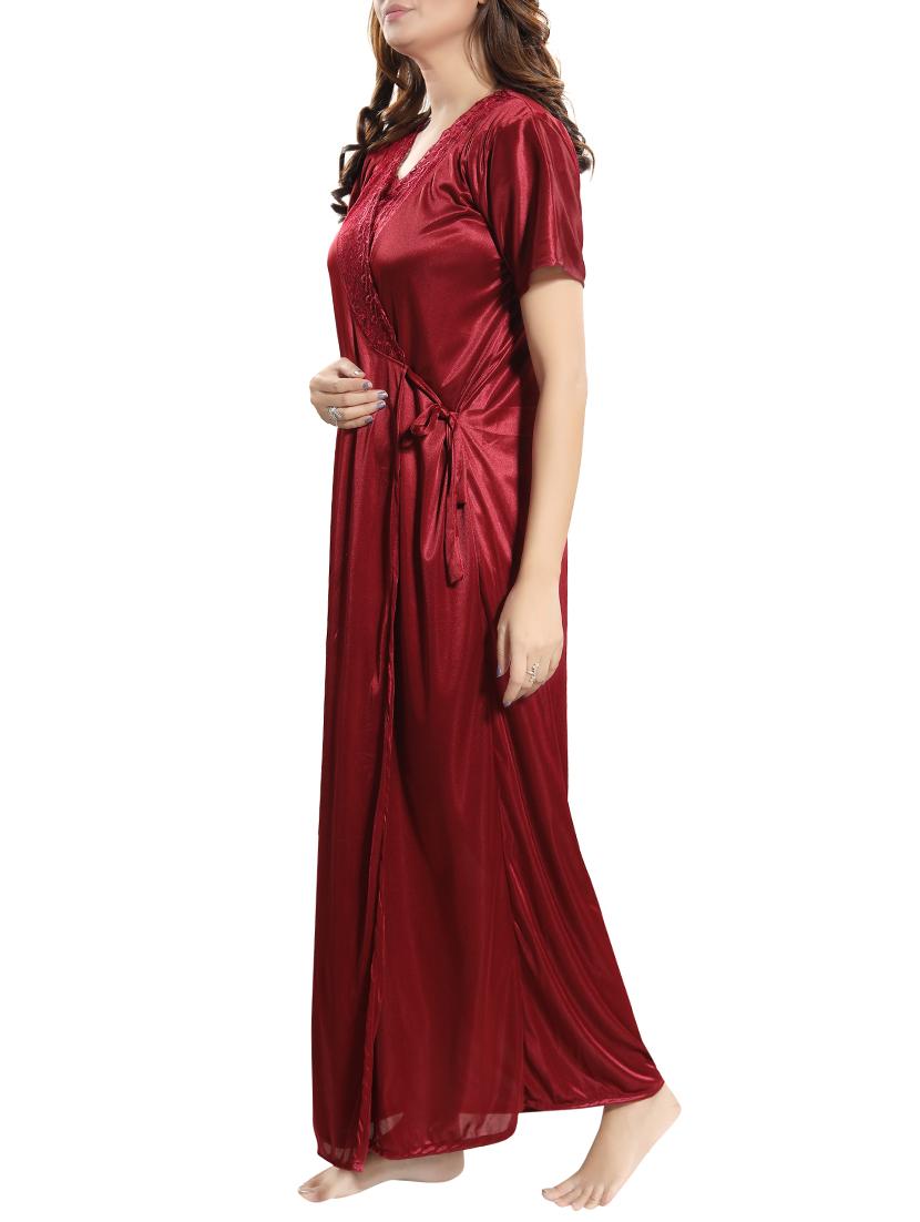 maroon solid sleepwear robe - 15748143 - Standard Image - 3