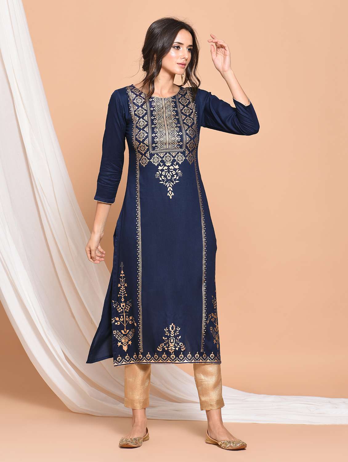 foil print straight kurta