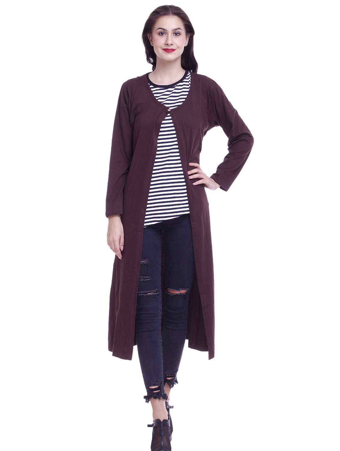Buy online Button Detail Long Shrug from capes shrugs for Women