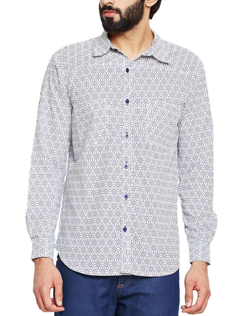blue geometric printed casual shirt