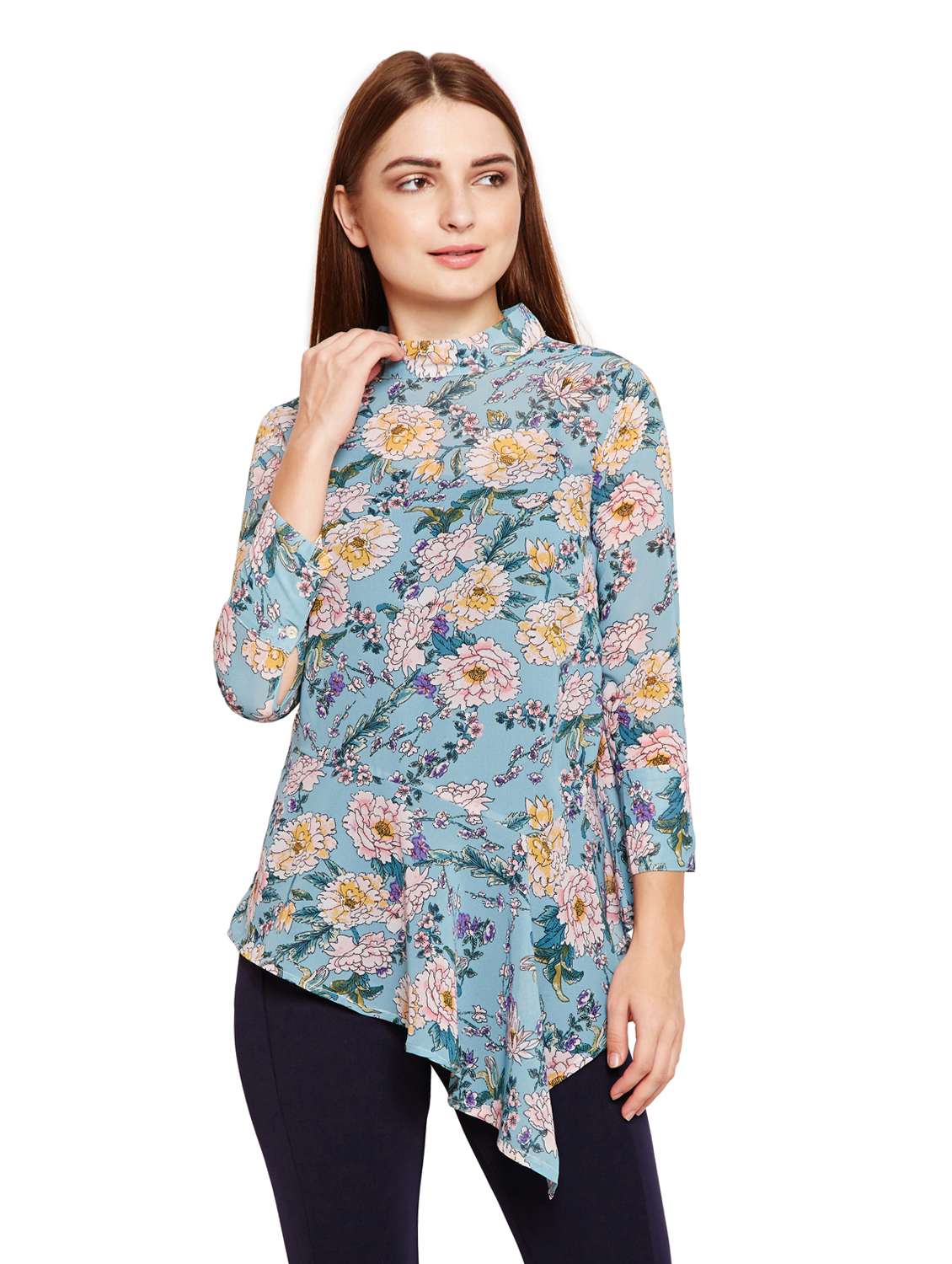 mock neck floral asymmetric top - 15750521 -  Zoom Image - 0