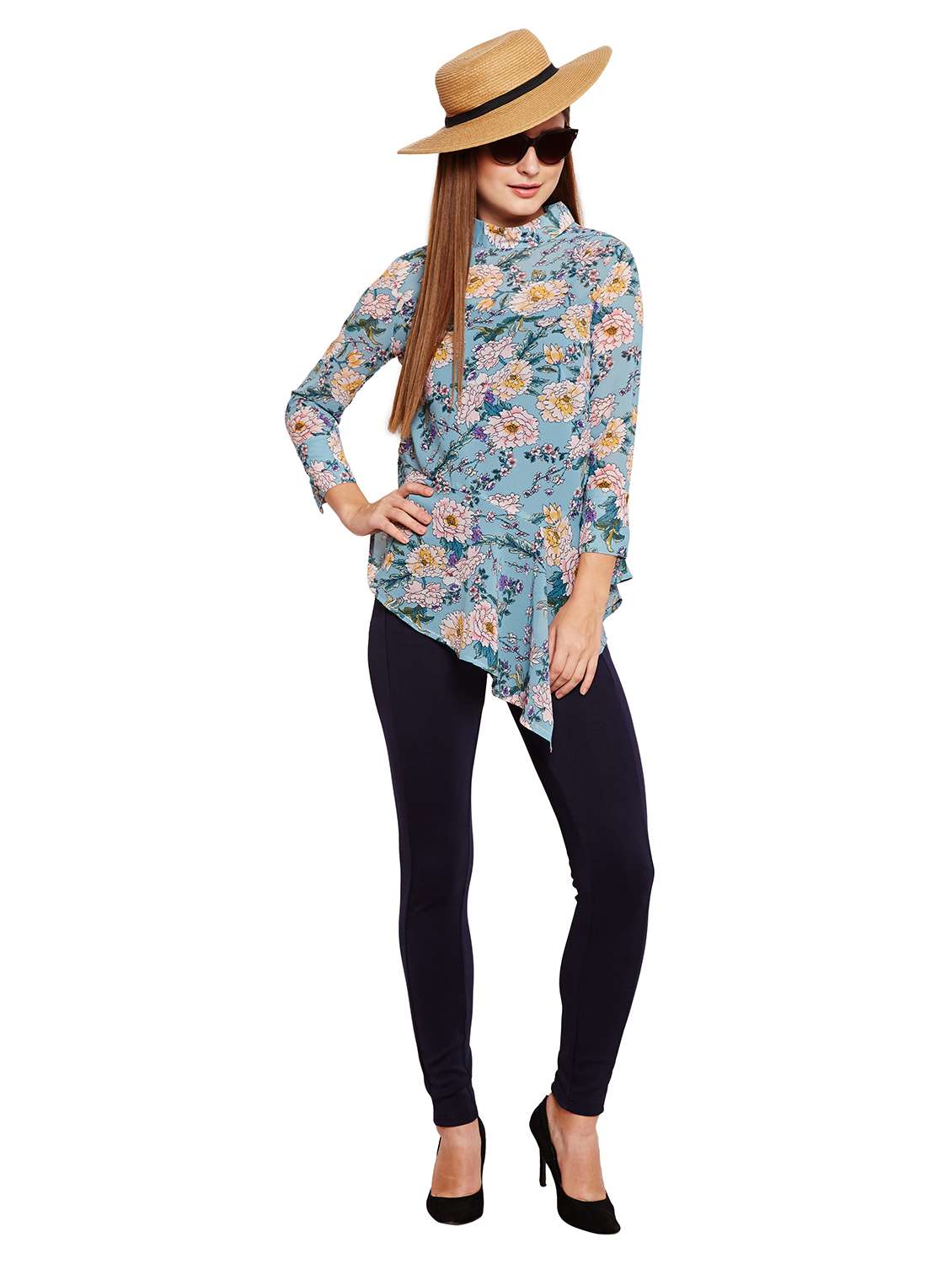 mock neck floral asymmetric top - 15750521 -  Standard Image - 3