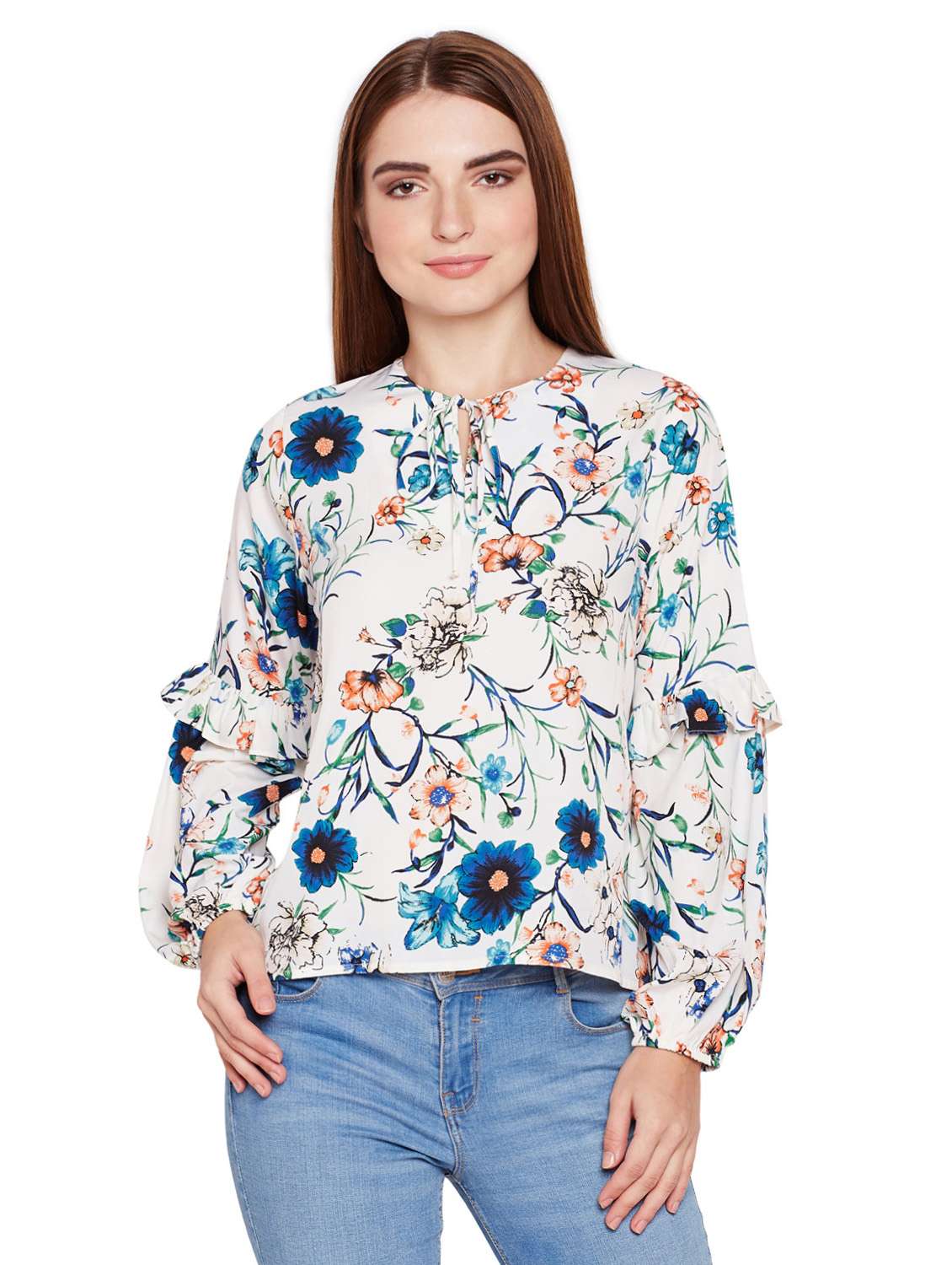 tie up neck floral top