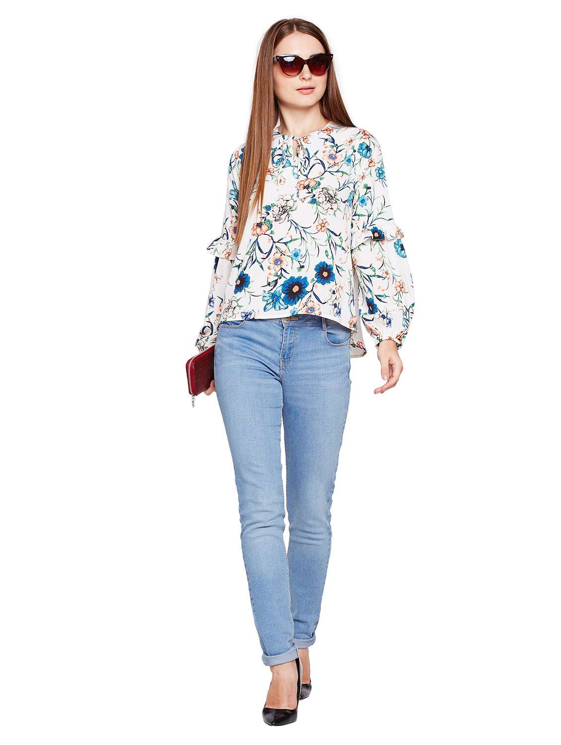 tie up neck floral top - 15750527 -  Standard Image - 3