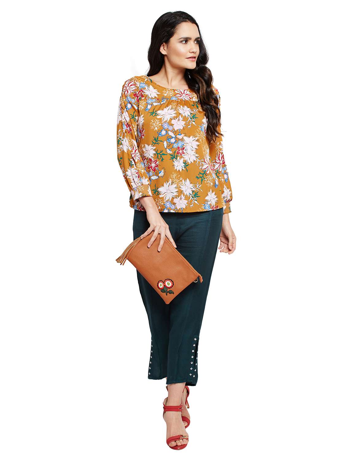 smocked cuff slit sleeved top - 15750529 -  Standard Image - 3