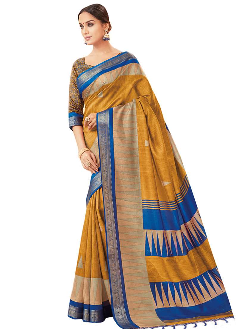 temple bordered printed saree with blouse