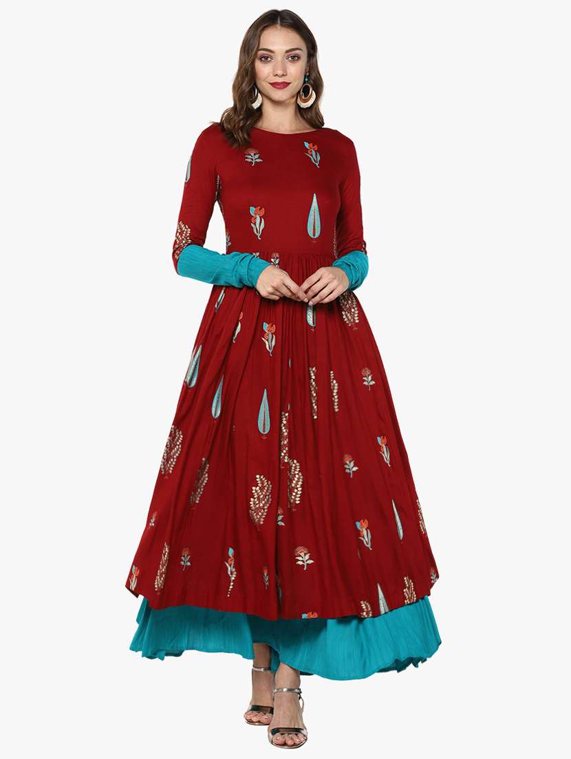 burgundy layered printed kurta
