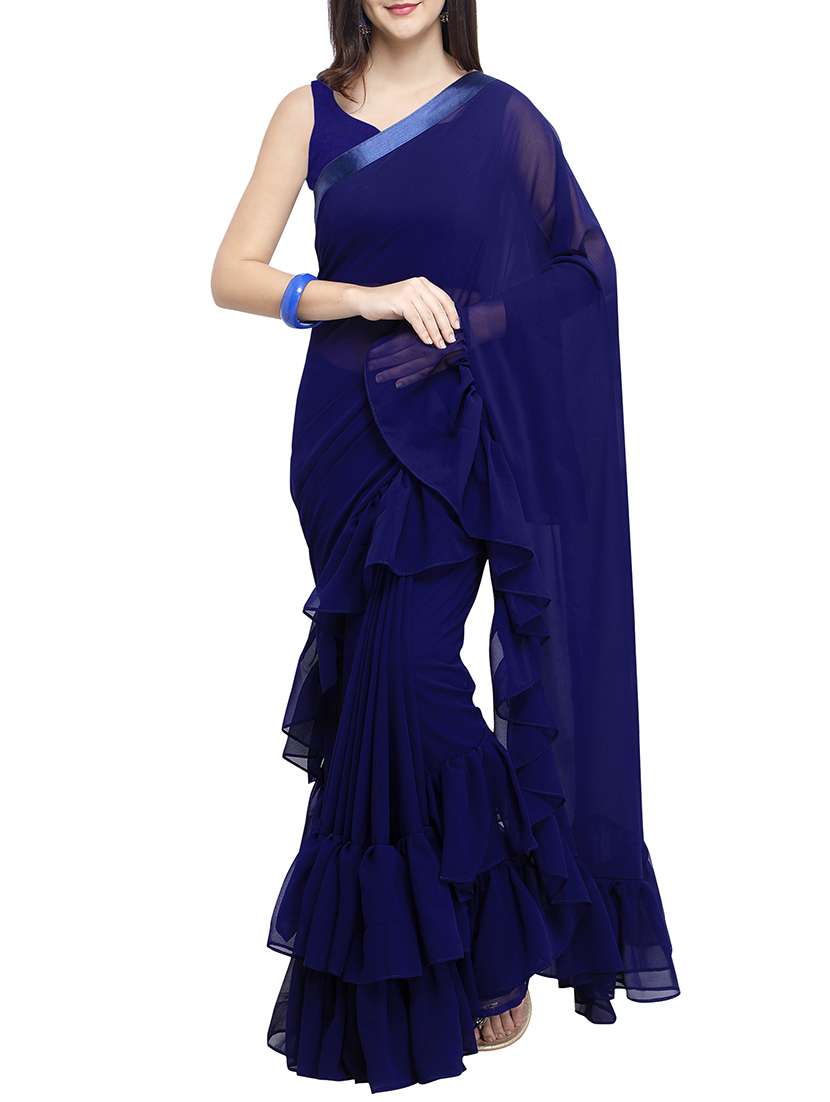 ruffled border solid saree with blouse