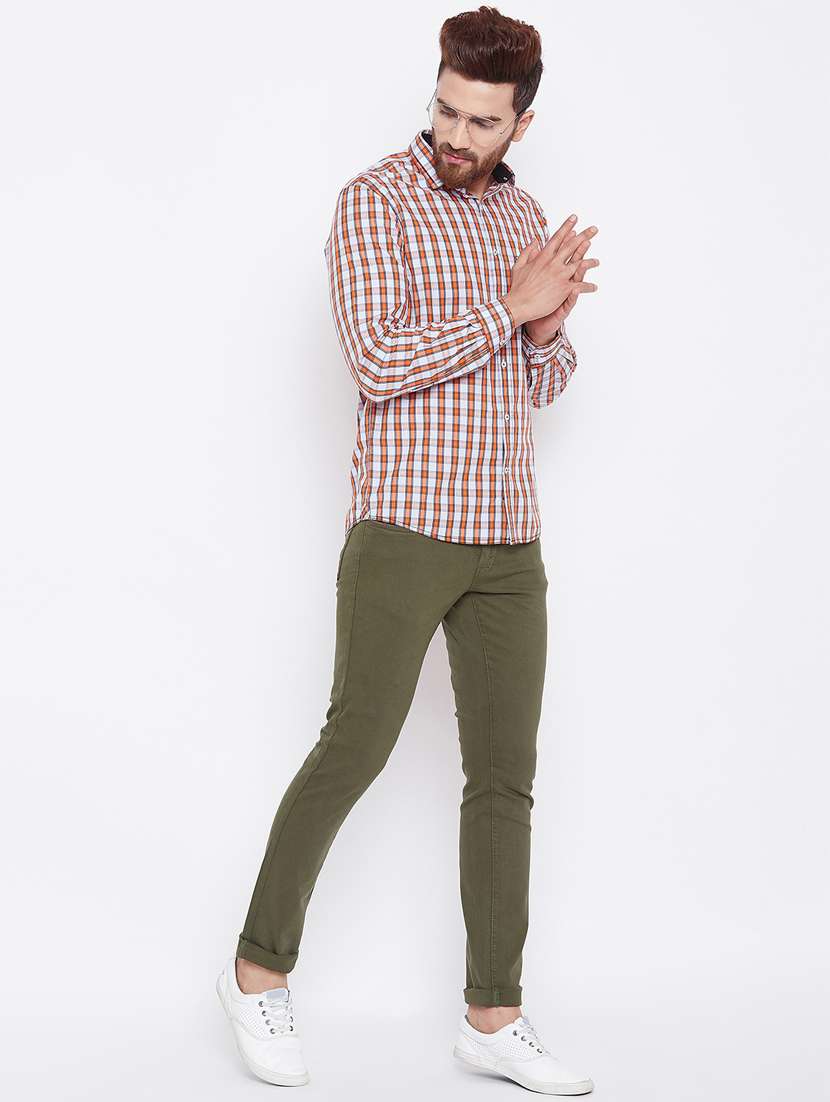orange checkered casual shirt - 15764765 - Standard Image - 3