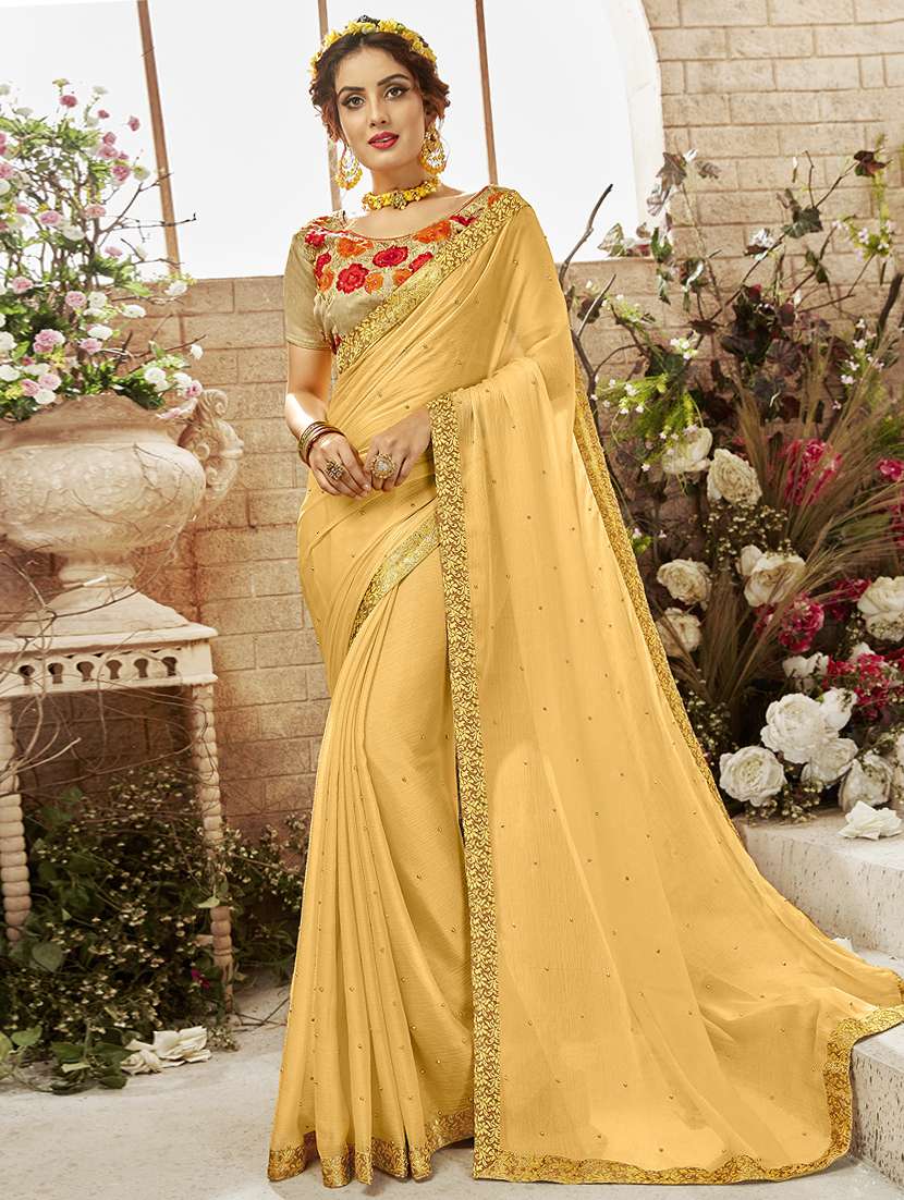 mirror work solid saree with blouse