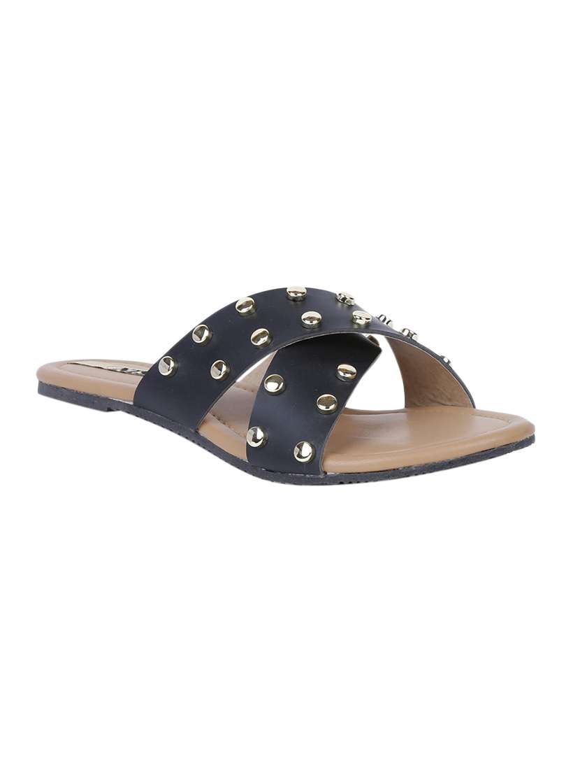 black slip on sandals