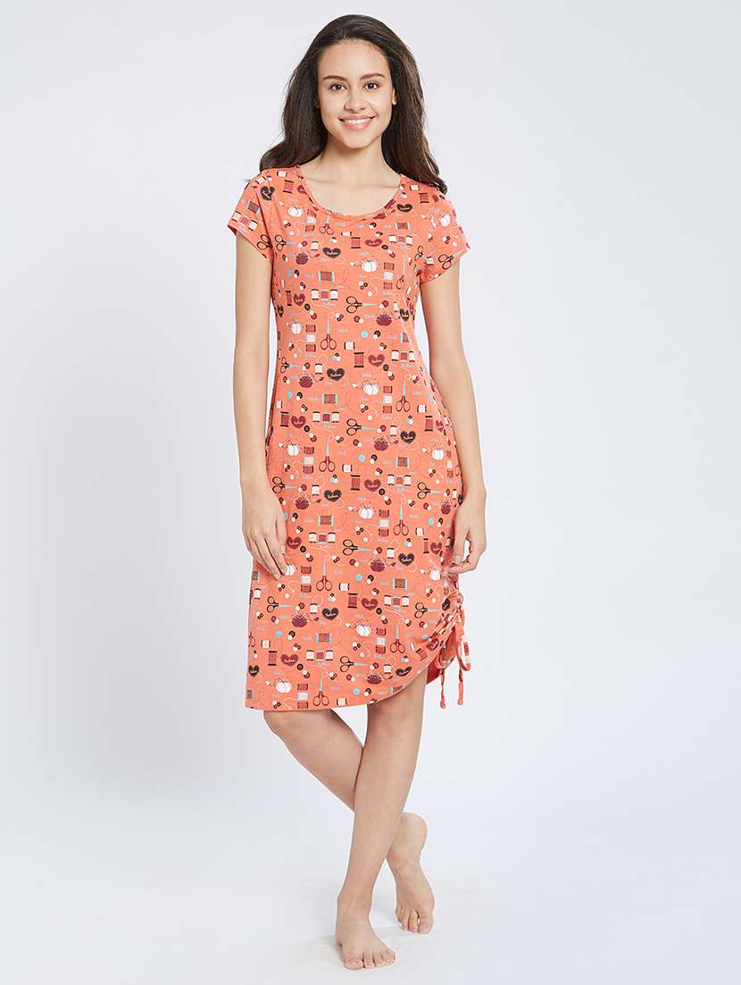 tie-up detail quirky print sleepshirt - 15769544 - Zoom Image - 0