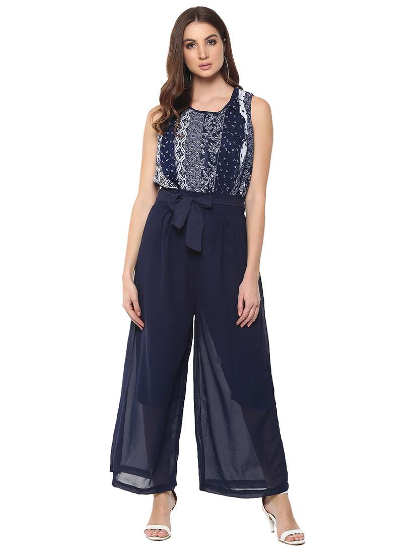 Self Tie Sleeveless Full Leg Jumpsuit