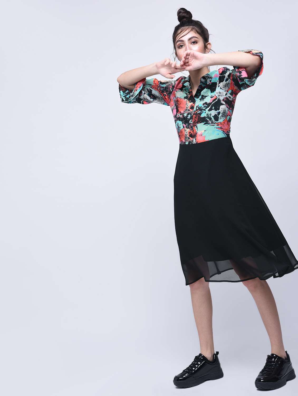 placket detail abstract a-line dress