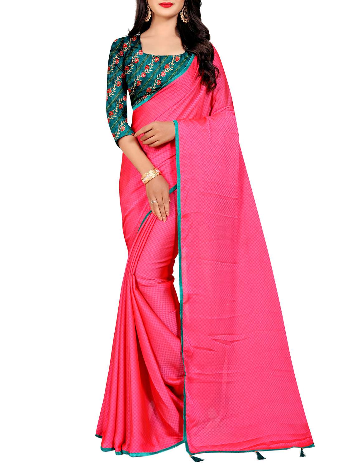 mustard checkered contrast border saree with blouse