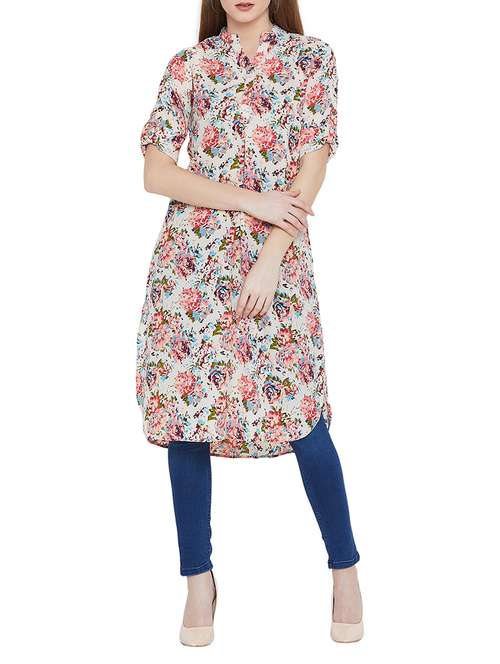 roll up sleeved floral tunic - 15772205 - Standard Image - 0