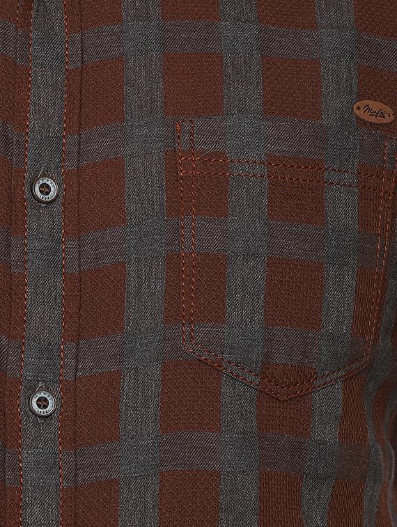 brown checkered casual shirt - 15772546 - Standard Image - 3