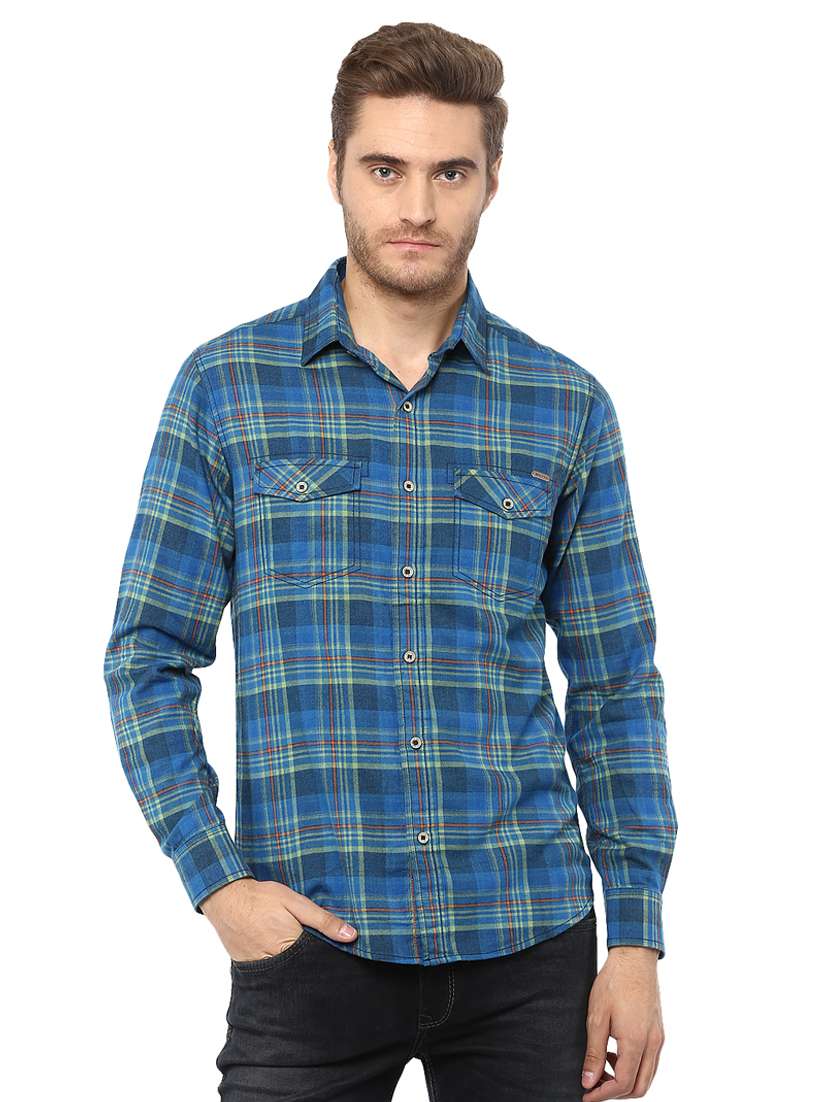 blue checkered casual shirt - 15772560 -  Zoom Image - 0