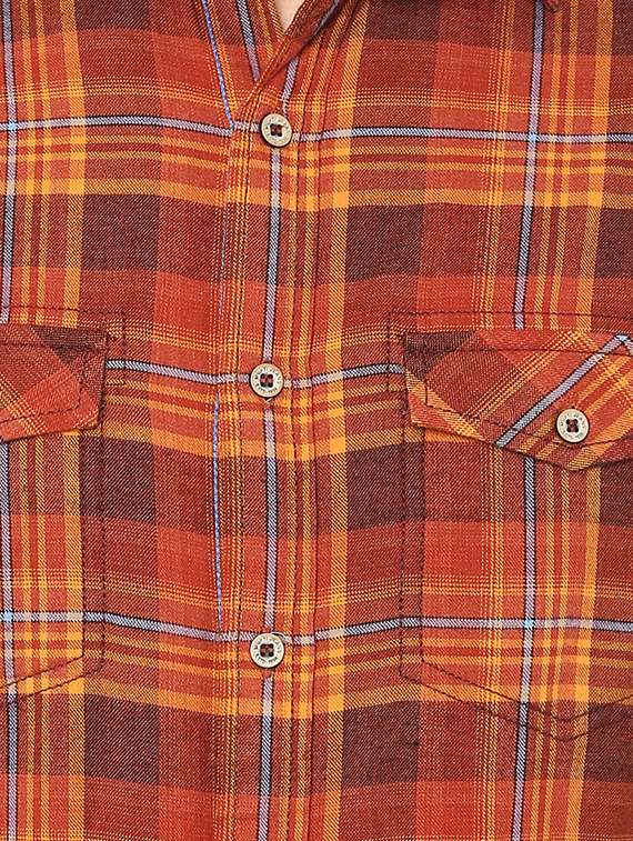 orange checkered casual shirt - 15772562 - Standard Image - 3