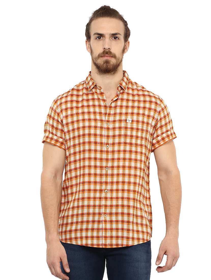 orange checkered casual shirt - 15772630 - Zoom Image - 0