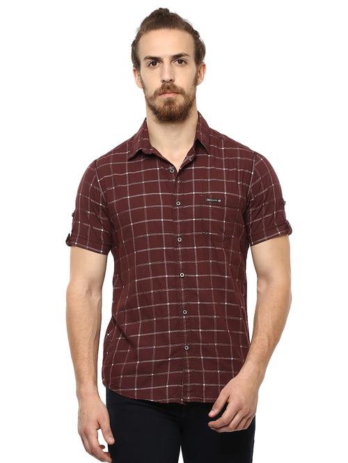 maroon checkered casual shirt - 15772647 -  Standard Image - 0