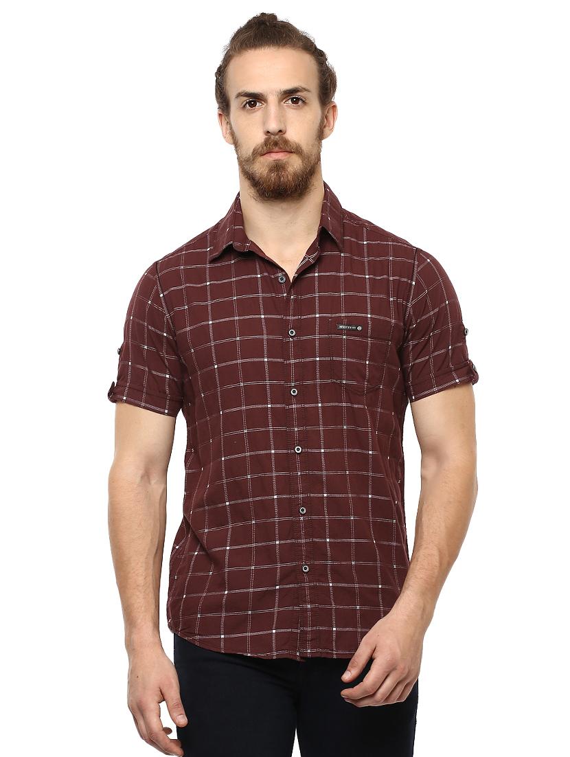 maroon checkered casual shirt - 15772647 -  Zoom Image - 0