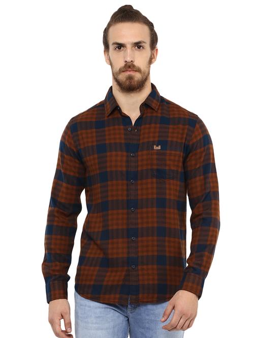 brown checkered casual shirt - 15772659 - Standard Image - 0