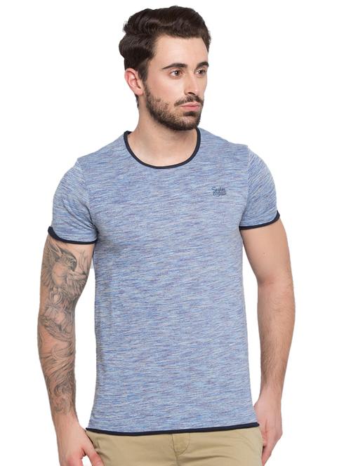 blue round neck short sleeves t-shirt - 15772825 -  Standard Image - 0