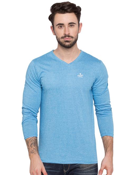 blue v-neck long sleeves t-shirt - 15772827 -  Standard Image - 0