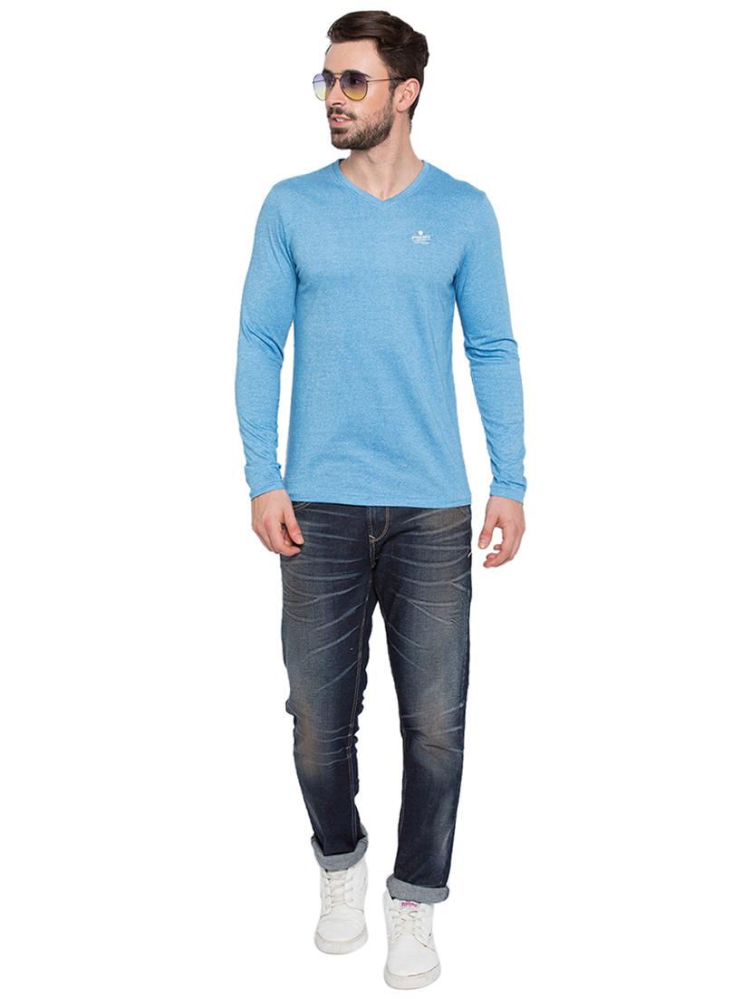 blue v-neck long sleeves t-shirt - 15772827 - Standard Image - 3